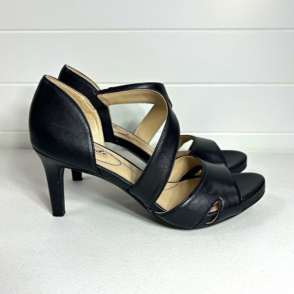 LifeStride Women’s Black Strappy Open Toe Slip-On Stiletto Heels 8.5 M 39